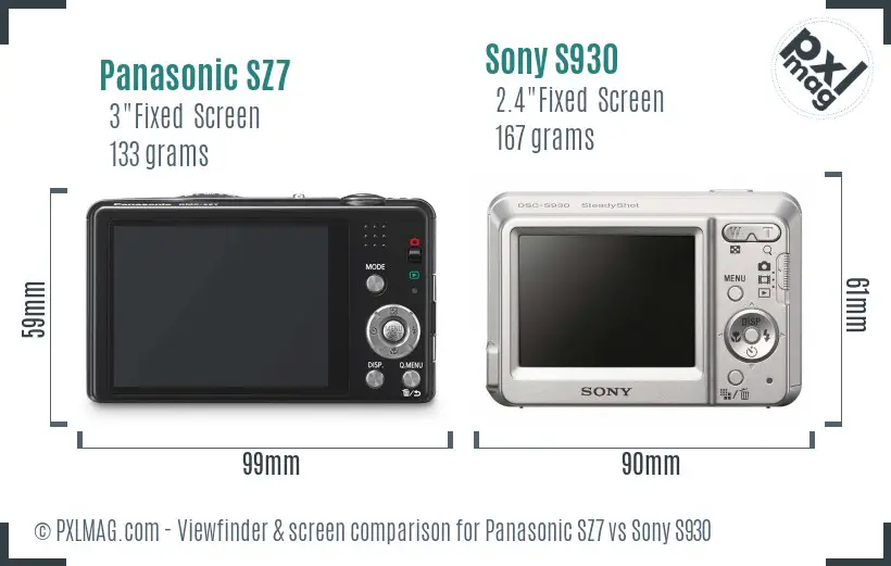 Panasonic SZ7 vs Sony S930 Screen and Viewfinder comparison