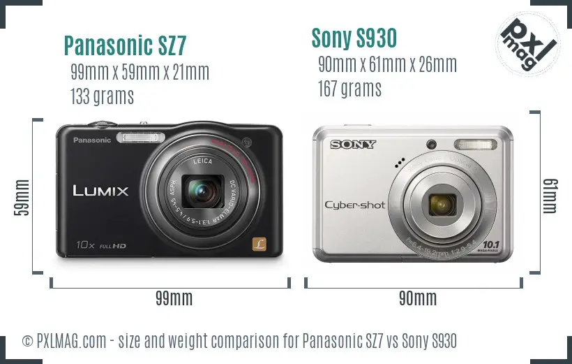 Panasonic SZ7 vs Sony S930 size comparison