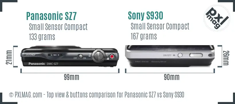 Panasonic SZ7 vs Sony S930 top view buttons comparison