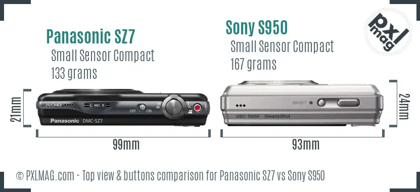 Panasonic SZ7 vs Sony S950 top view buttons comparison Panasonic SZ7 vs Sony S950 top view buttons comparison