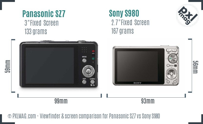 Panasonic SZ7 vs Sony S980 Screen and Viewfinder comparison