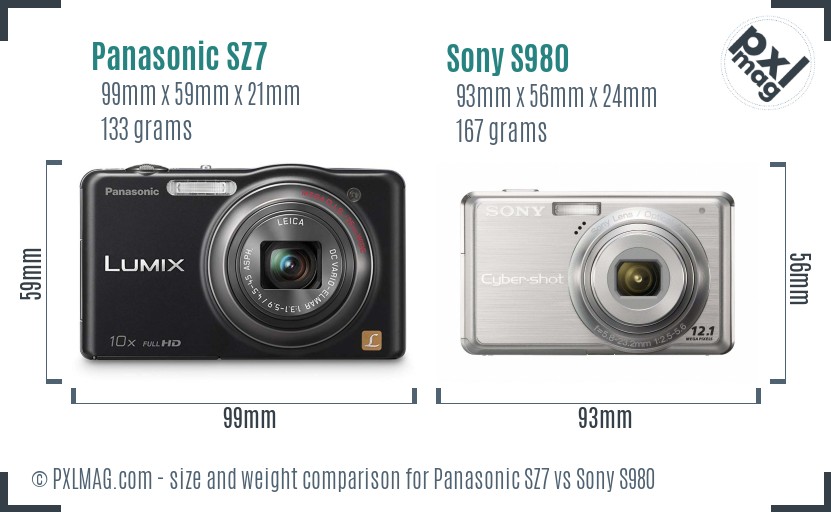 Panasonic SZ7 vs Sony S980 size comparison