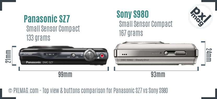 Panasonic SZ7 vs Sony S980 top view buttons comparison