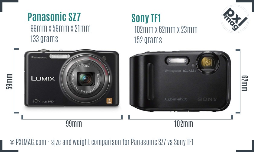 Panasonic SZ7 vs Sony TF1 size comparison