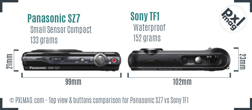 Panasonic SZ7 vs Sony TF1 top view buttons comparison