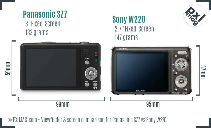 Panasonic SZ7 vs Sony W220 Screen and Viewfinder comparison Panasonic SZ7 vs Sony W220 Screen and Viewfinder comparison
