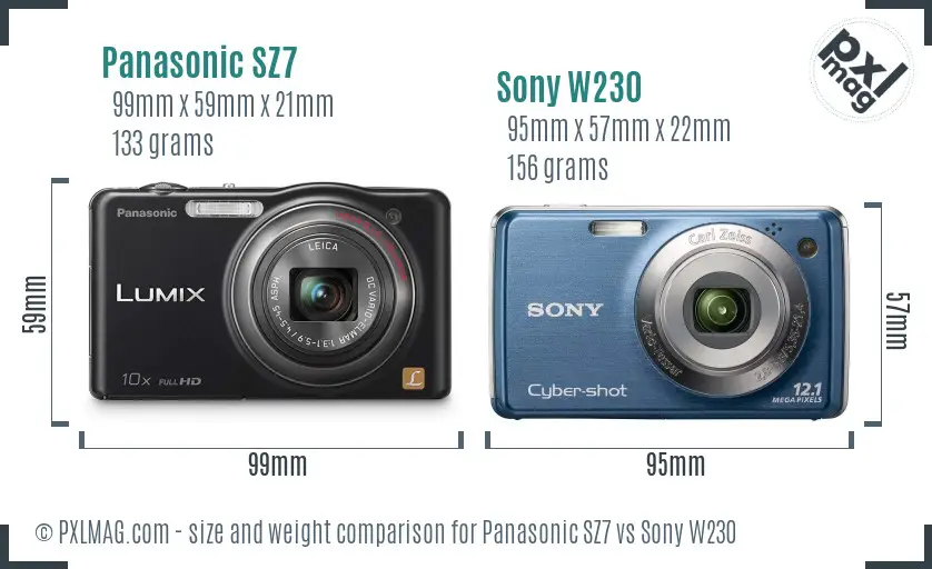 Panasonic SZ7 vs Sony W230 size comparison Panasonic SZ7 vs Sony W230 size comparison
