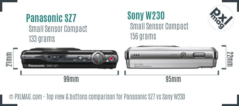 Panasonic SZ7 vs Sony W230 top view buttons comparison Panasonic SZ7 vs Sony W230 top view buttons comparison