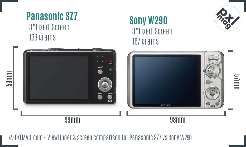 Panasonic SZ7 vs Sony W290 Screen and Viewfinder comparison
