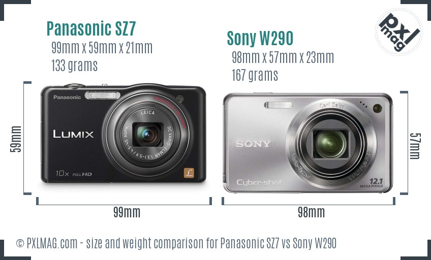 Panasonic SZ7 vs Sony W290 size comparison Panasonic SZ7 vs Sony W290 size comparison