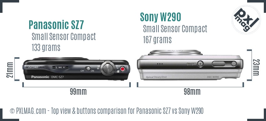 Panasonic SZ7 vs Sony W290 top view buttons comparison