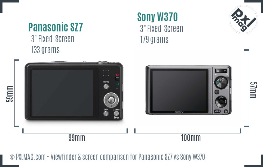 Panasonic SZ7 vs Sony W370 Screen and Viewfinder comparison