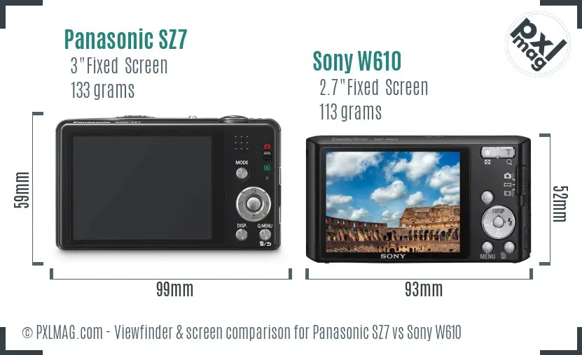 Panasonic SZ7 vs Sony W610 Screen and Viewfinder comparison