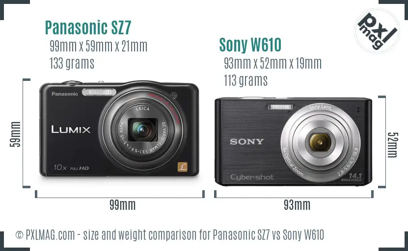 Panasonic SZ7 vs Sony W610 size comparison