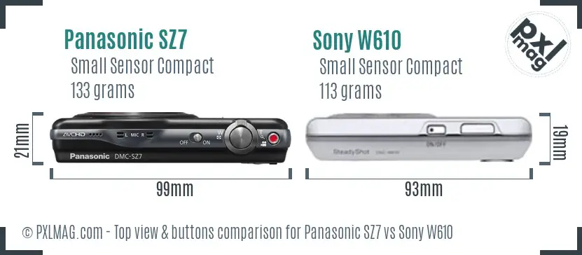 Panasonic SZ7 vs Sony W610 top view buttons comparison