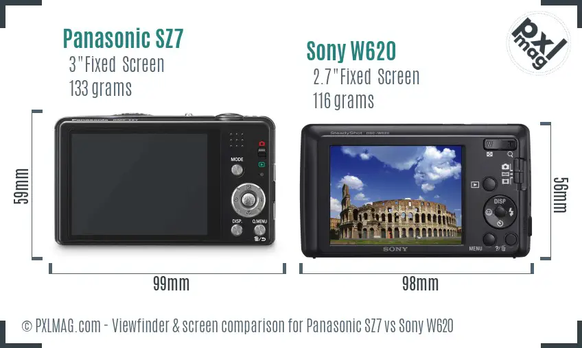 Panasonic SZ7 vs Sony W620 Screen and Viewfinder comparison