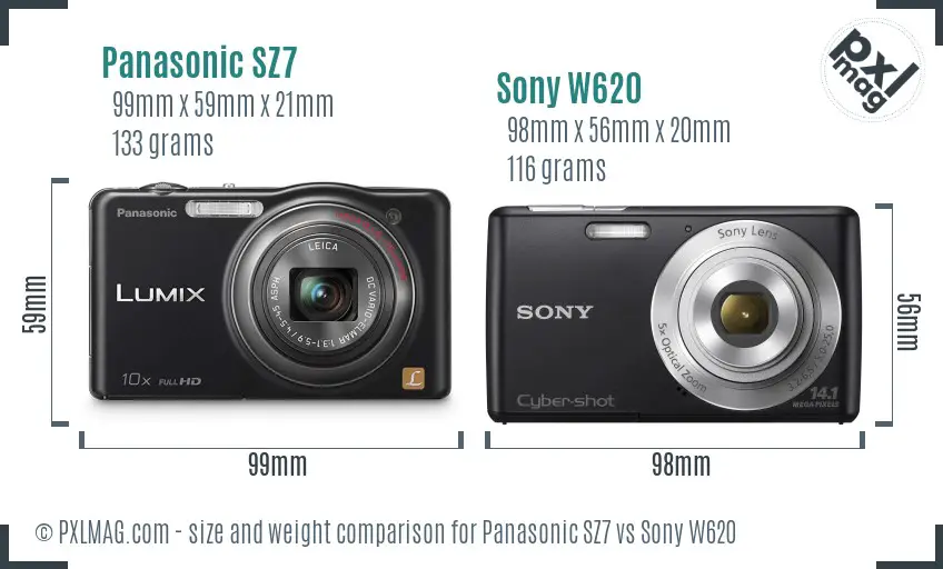 Panasonic SZ7 vs Sony W620 size comparison