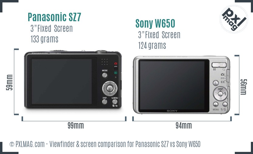Panasonic SZ7 vs Sony W650 Screen and Viewfinder comparison