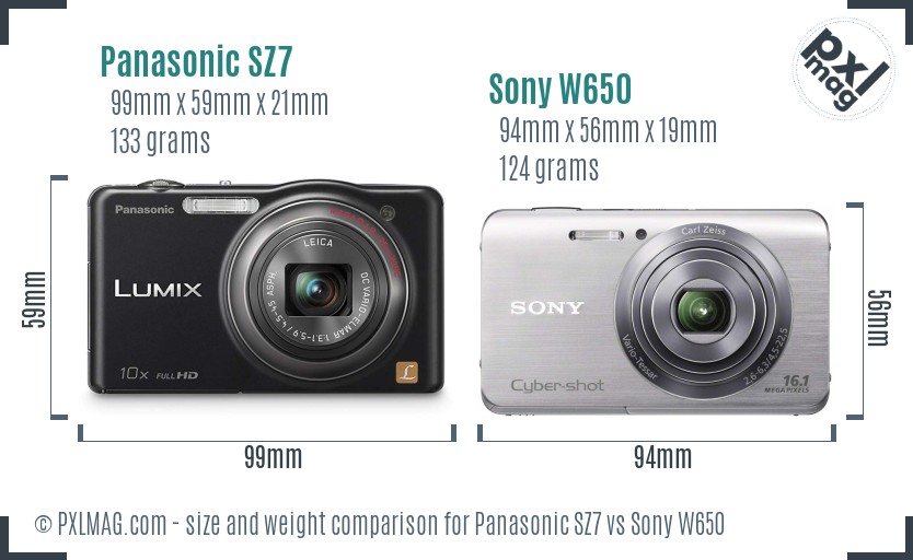 Panasonic SZ7 vs Sony W650 size comparison