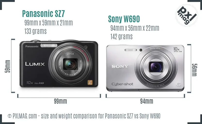 Panasonic SZ7 vs Sony W690 size comparison