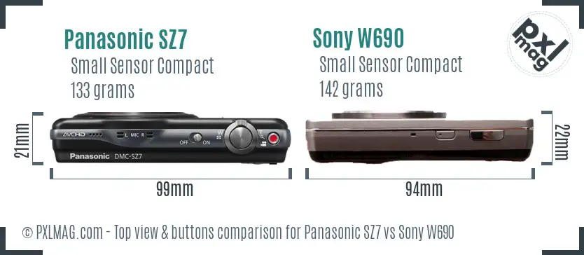 Panasonic SZ7 vs Sony W690 top view buttons comparison