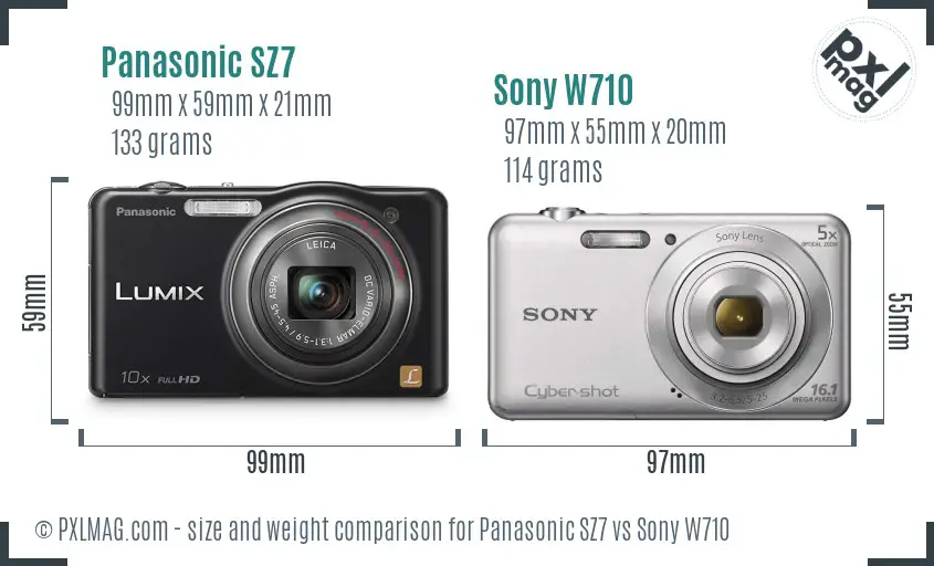 Panasonic SZ7 vs Sony W710 size comparison