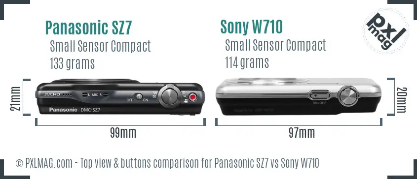 Panasonic SZ7 vs Sony W710 top view buttons comparison