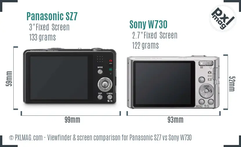 Panasonic SZ7 vs Sony W730 Screen and Viewfinder comparison