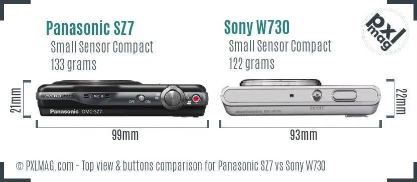 Panasonic SZ7 vs Sony W730 top view buttons comparison