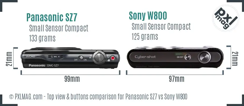 Panasonic SZ7 vs Sony W800 top view buttons comparison Panasonic SZ7 vs Sony W800 top view buttons comparison