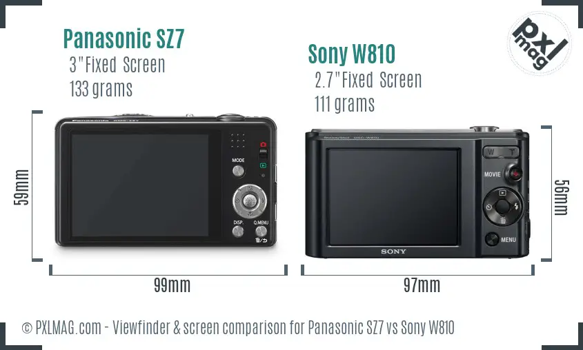 Panasonic SZ7 vs Sony W810 Screen and Viewfinder comparison