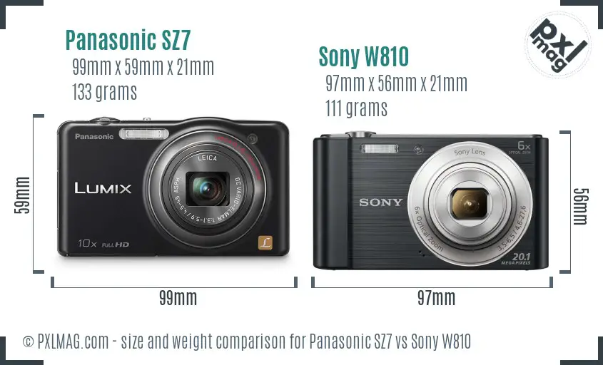 Panasonic SZ7 vs Sony W810 size comparison