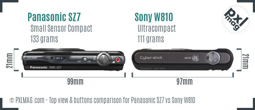Panasonic SZ7 vs Sony W810 top view buttons comparison