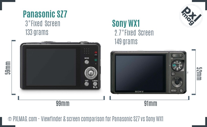 Panasonic SZ7 vs Sony WX1 Screen and Viewfinder comparison