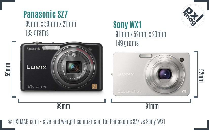 Panasonic SZ7 vs Sony WX1 size comparison
