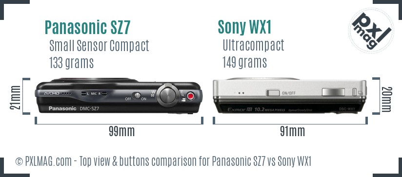 Panasonic SZ7 vs Sony WX1 top view buttons comparison