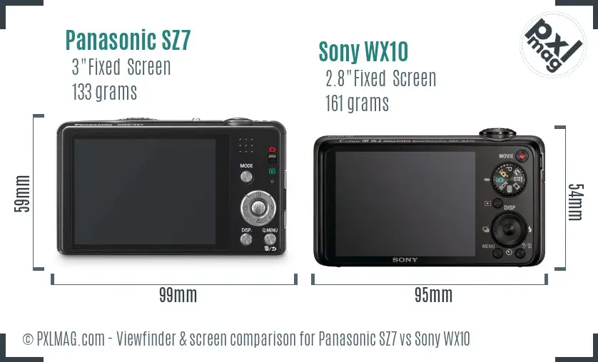 Panasonic SZ7 vs Sony WX10 Screen and Viewfinder comparison