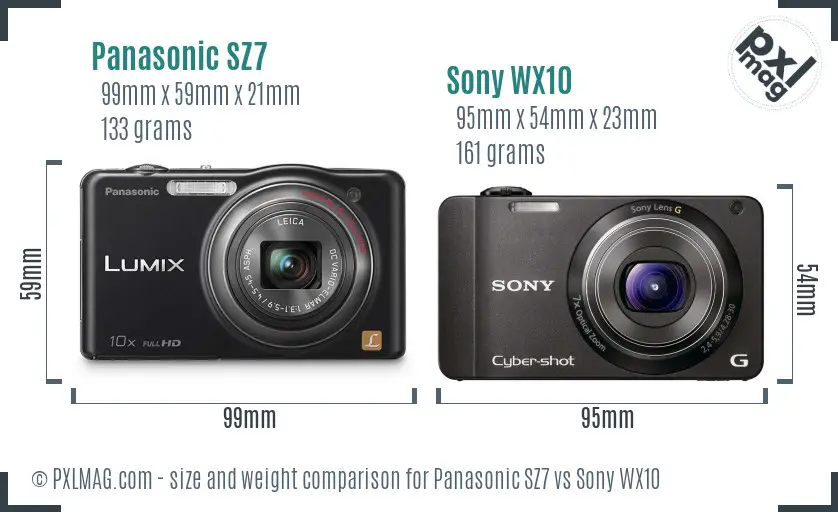 Panasonic SZ7 vs Sony WX10 size comparison