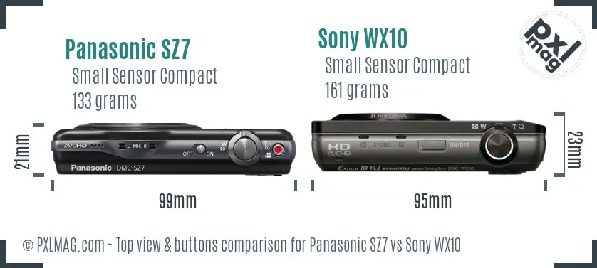 Panasonic SZ7 vs Sony WX10 top view buttons comparison