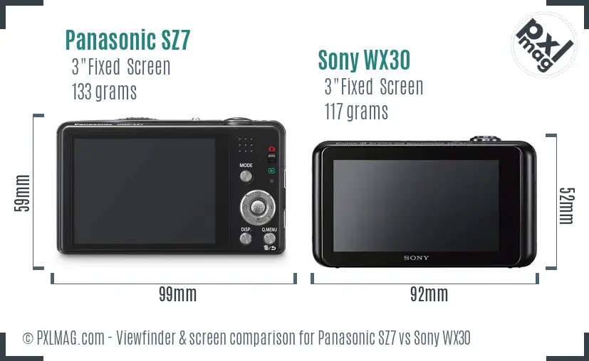 Panasonic SZ7 vs Sony WX30 Screen and Viewfinder comparison Panasonic SZ7 vs Sony WX30 Screen and Viewfinder comparison
