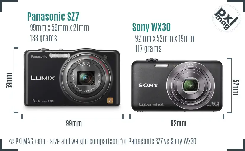 Panasonic SZ7 vs Sony WX30 size comparison Panasonic SZ7 vs Sony WX30 size comparison