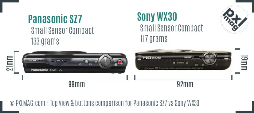 Panasonic SZ7 vs Sony WX30 top view buttons comparison Panasonic SZ7 vs Sony WX30 top view buttons comparison