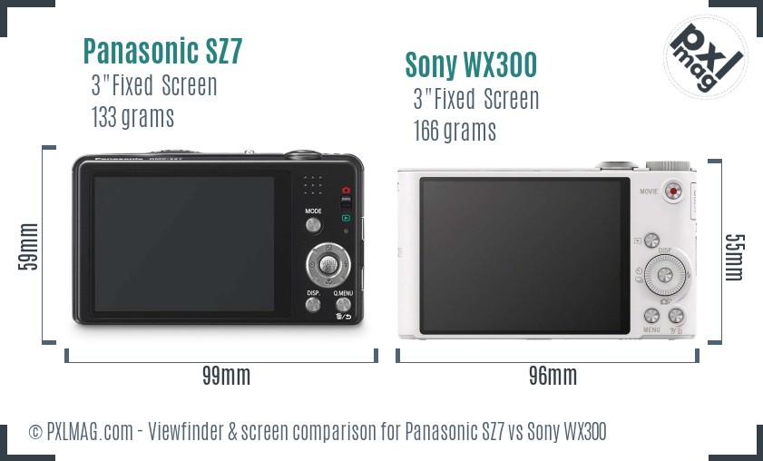 Panasonic SZ7 vs Sony WX300 Screen and Viewfinder comparison
