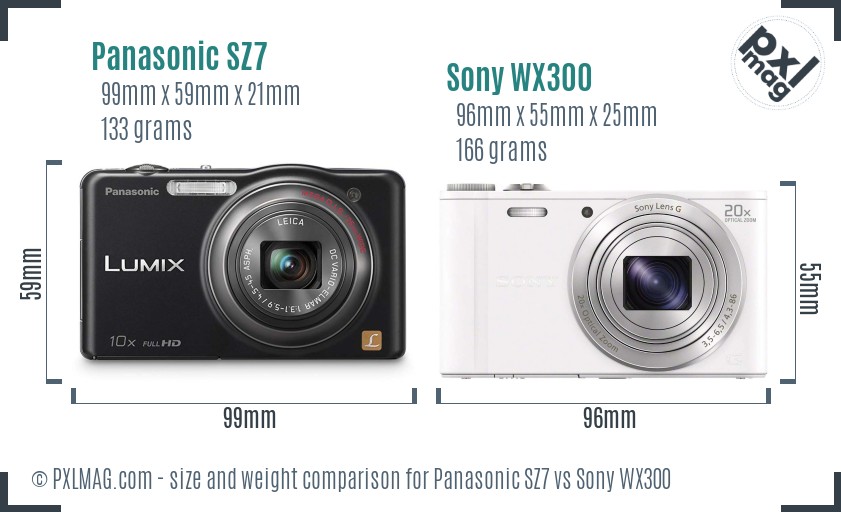 Panasonic SZ7 vs Sony WX300 size comparison