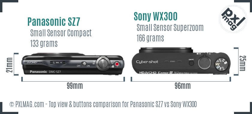 Panasonic SZ7 vs Sony WX300 top view buttons comparison