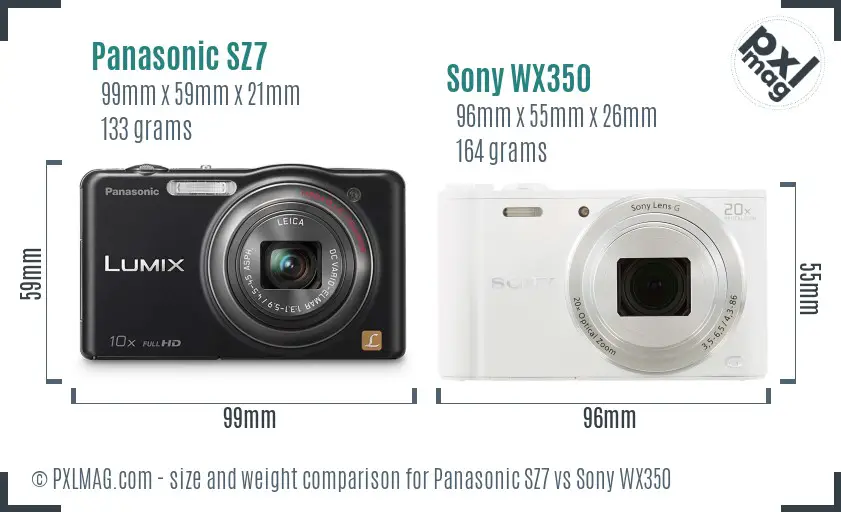 Panasonic SZ7 vs Sony WX350 size comparison