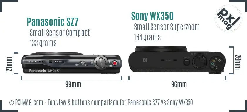 Panasonic SZ7 vs Sony WX350 top view buttons comparison