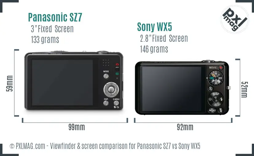 Panasonic SZ7 vs Sony WX5 Screen and Viewfinder comparison
