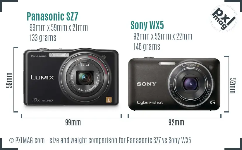Panasonic SZ7 vs Sony WX5 size comparison
