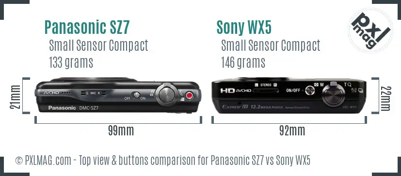 Panasonic SZ7 vs Sony WX5 top view buttons comparison
